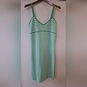 Maeve Anthropolgie Womens Green/White Knit Gingham Knee-length Dress Size M